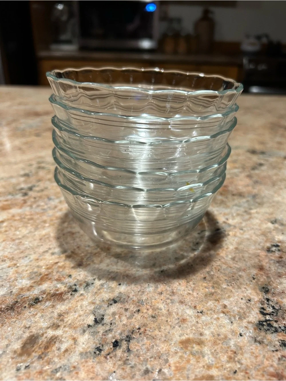 Pyrex #464 10oz Clear Glass Scalloped Edge 3 Ring Band Custard Dishes Set of (6)